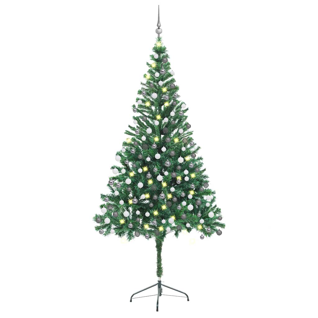 Kunstkerstboom Met Verlichting En Kerstballen 910 Takken 210 Cm 210 x 105 cm Groen en rood