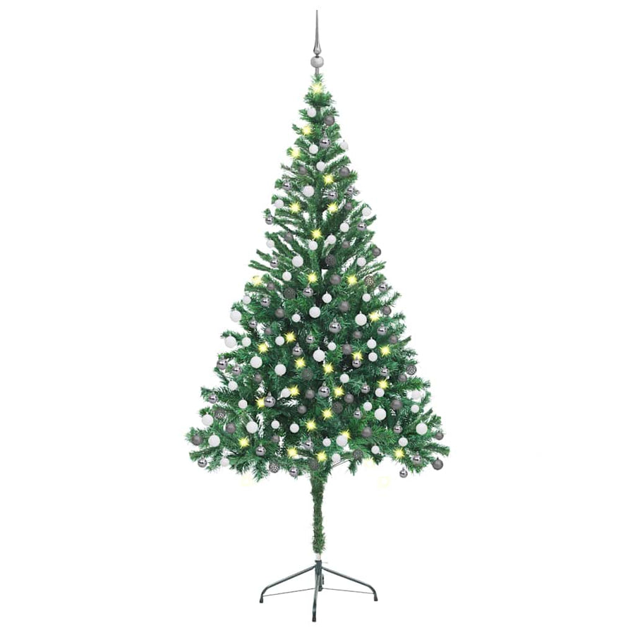 Kunstkerstboom Met Verlichting En Kerstballen 910 Takken 210 Cm 210 x 105 cm Groen en rood