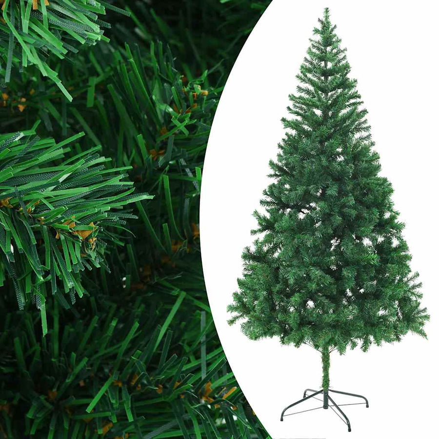 Kunstkerstboom Met Verlichting En Kerstballen 910 Takken 210 Cm 210 x 105 cm Groen en rood