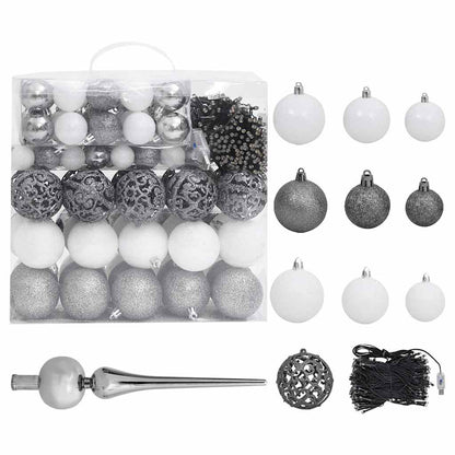 Kunstkerstboom Met Verlichting En Kerstballen 910 Takken 210 Cm 210 x 105 cm Groen en rood