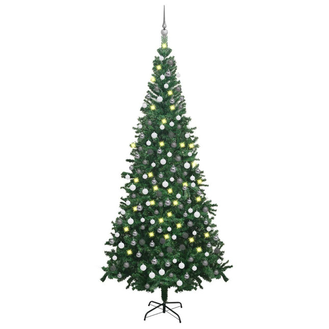 Kunstkerstboom Met Verlichting En Kerstballen L 240 Cm 240 x 120 cm Groen en rood