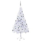 Kunstkerstboom Met Verlichting En Kerstballen 230 Takken 20 Cm 120 x 65 cm Wit en grijs