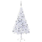 Kunstkerstboom Met Verlichting En Kerstballen 380 Takken 50 Cm 150 x 70 cm Wit en grijs