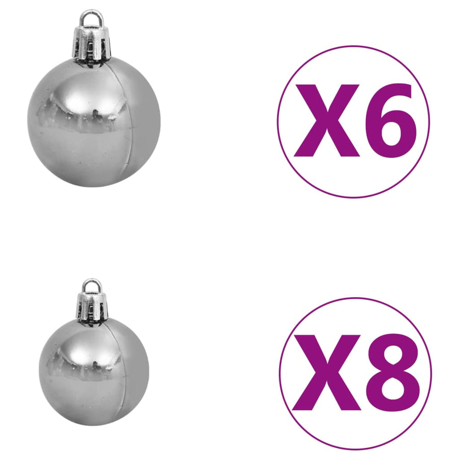 Kunstkerstboom Met Verlichting En Kerstballen 620 Takken 80 Cm 180 x 90 cm Wit en grijs