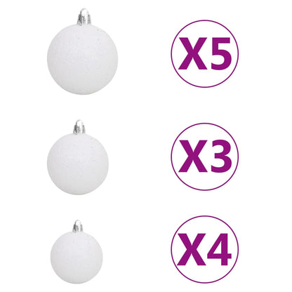 Kunstkerstboom Met Verlichting En Kerstballen 620 Takken 80 Cm 180 x 90 cm Wit en grijs