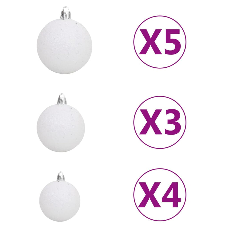 Kunstkerstboom Met Verlichting En Kerstballen 620 Takken 80 Cm 180 x 90 cm Wit en grijs