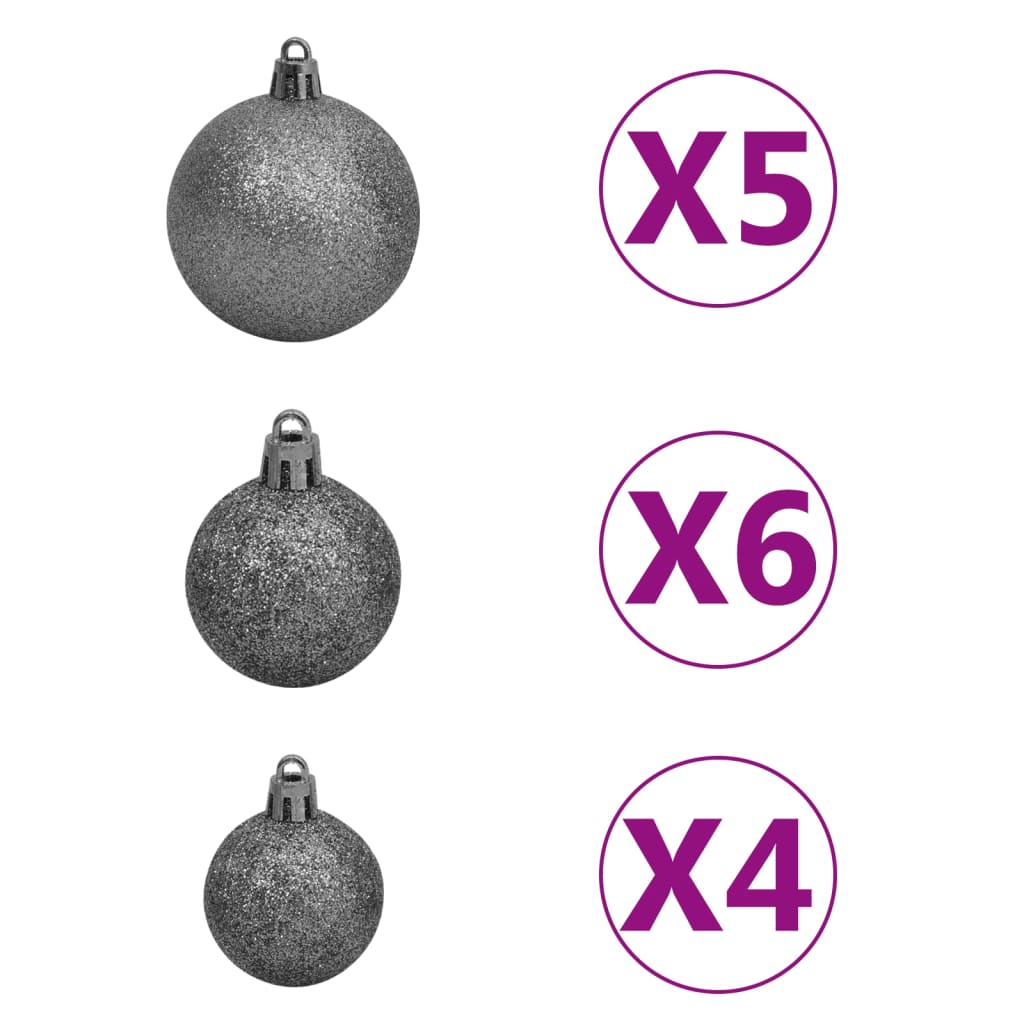 Kunstkerstboom Met Verlichting En Kerstballen 620 Takken 80 Cm 180 x 90 cm Wit en grijs