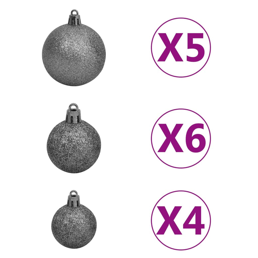 Kunstkerstboom Met Verlichting En Kerstballen 620 Takken 80 Cm 180 x 90 cm Wit en grijs
