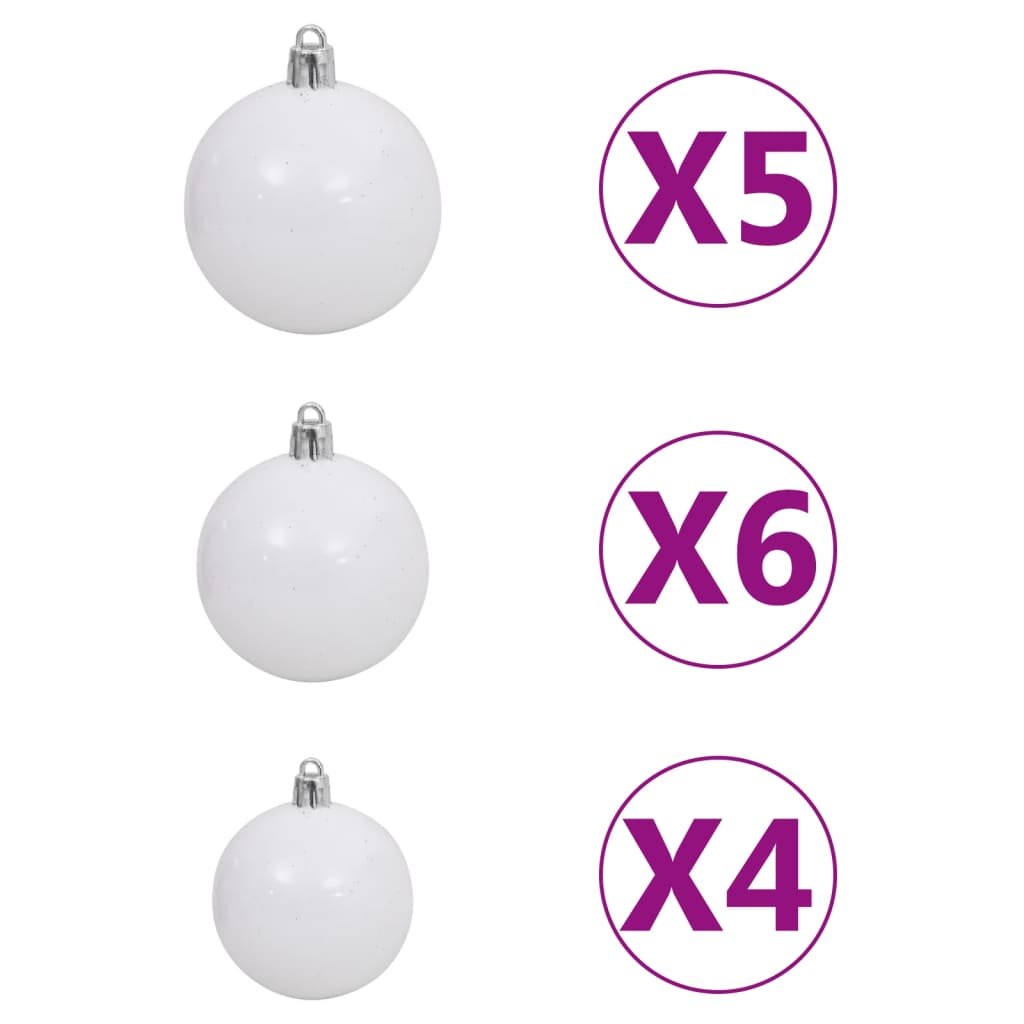 Kunstkerstboom Met Verlichting En Kerstballen 620 Takken 80 Cm 180 x 90 cm Wit en grijs
