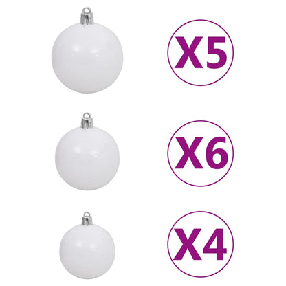 Kunstkerstboom Met Verlichting En Kerstballen 620 Takken 80 Cm 180 x 90 cm Wit en grijs