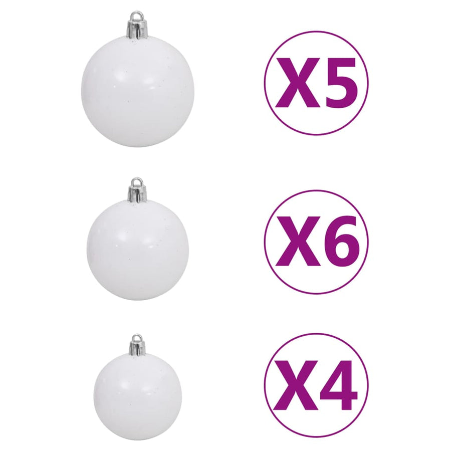 Kunstkerstboom Met Verlichting En Kerstballen 620 Takken 80 Cm 180 x 90 cm Wit en grijs