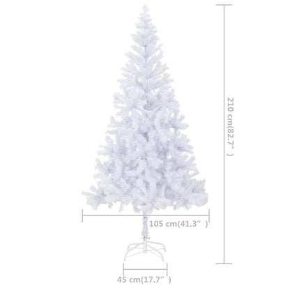 Kunstkerstboom Met Verlichting En Kerstballen 910 Takken 210 Cm 210 x 105 cm Wit en grijs