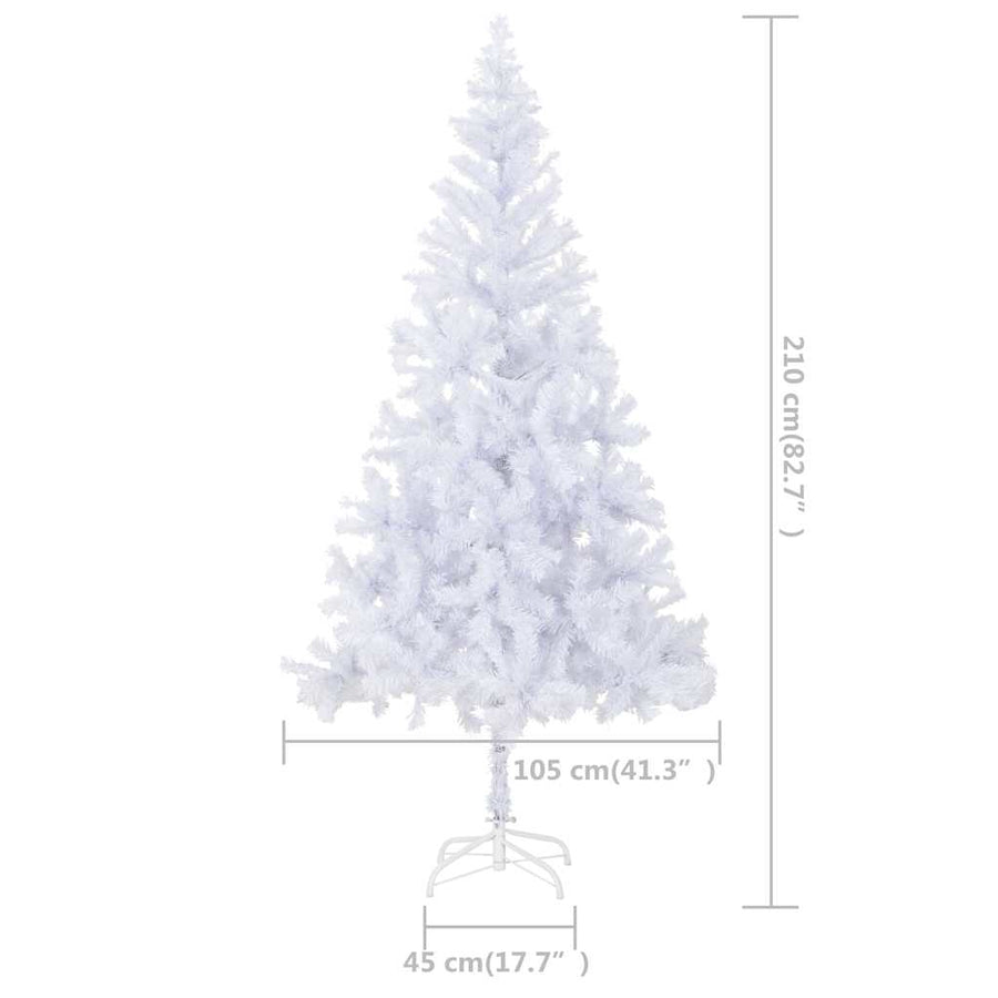 Kunstkerstboom Met Verlichting En Kerstballen 910 Takken 210 Cm 210 x 105 cm Wit en grijs