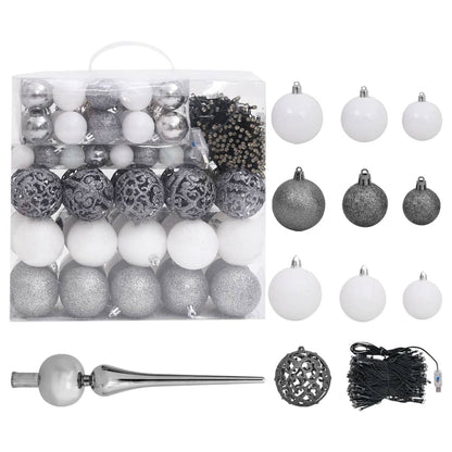 Kunstkerstboom Met Verlichting En Kerstballen L 240 Cm 240 x 120 cm Wit en grijs