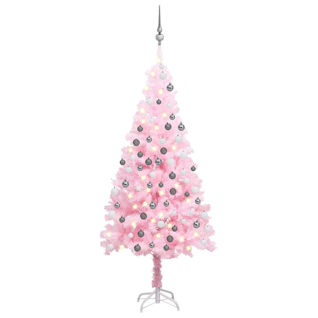 Kunstkerstboom Met Verlichting En Kerstballen 20 Cm Pvc 120 x 65 cm Roze en grijs