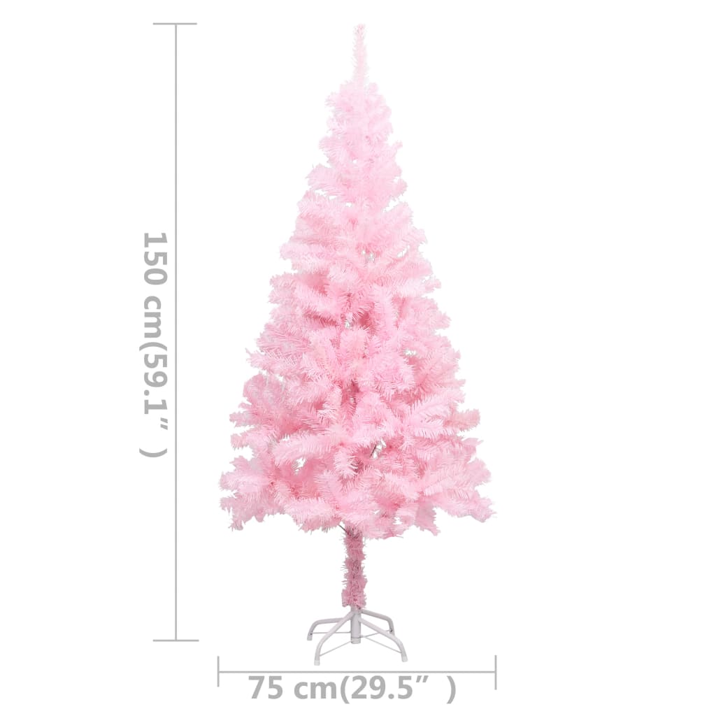 Kunstkerstboom Met Verlichting En Kerstballen 50 Cm Pvc 150 x 75 cm Roze en grijs