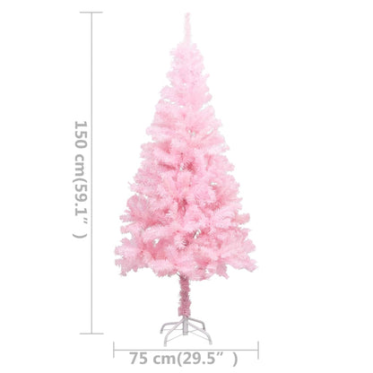 Kunstkerstboom Met Verlichting En Kerstballen 50 Cm Pvc 150 x 75 cm Roze en grijs