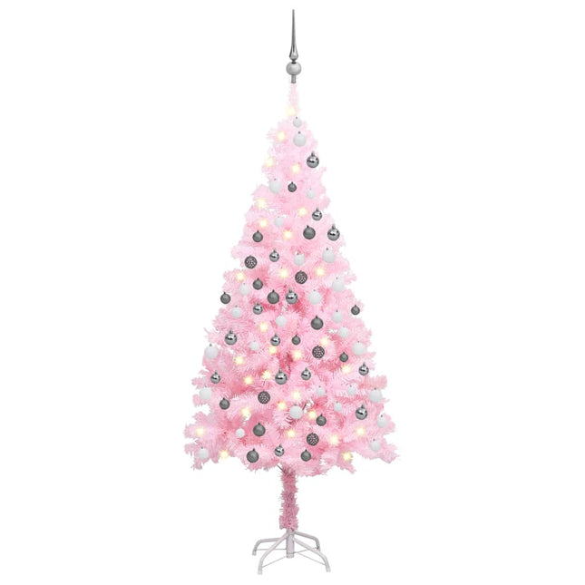 Kunstkerstboom Met Verlichting En Kerstballen 80 Cm Pvc 180 x 93 cm Roze en grijs