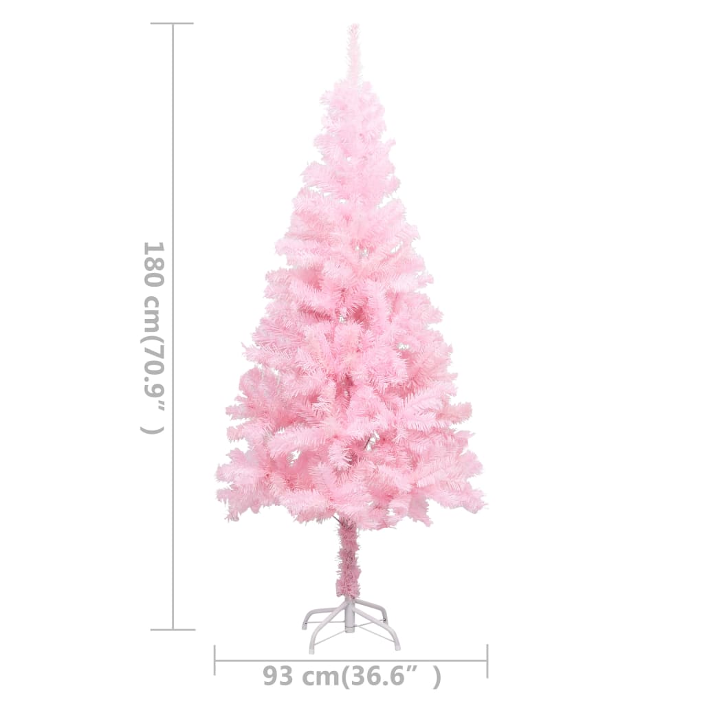 Kunstkerstboom Met Verlichting En Kerstballen 80 Cm Pvc 180 x 93 cm Roze en grijs