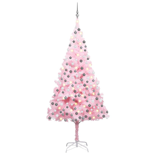 Kunstkerstboom Met Verlichting En Kerstballen 20 Cm Pvc 210 x 120 cm Roze en grijs