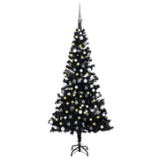 Kunstkerstboom 120 cm PVC zwart met verlichting en kerstballen