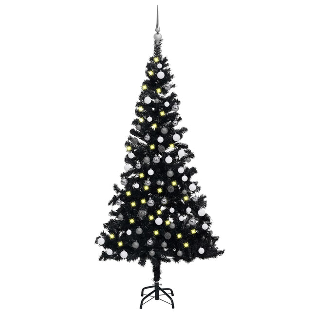 Kunstkerstboom Met Verlichting En Kerstballen 20 Cm Pvc 120 x 65 cm Zwart en grijs