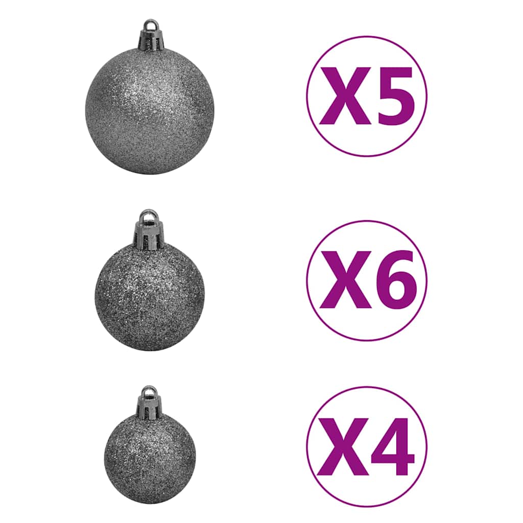 Kunstkerstboom met verlichting en kerstballen 180 cm PVC zwart
