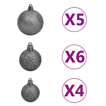 Kunstkerstboom met verlichting en kerstballen 180 cm PVC zwart