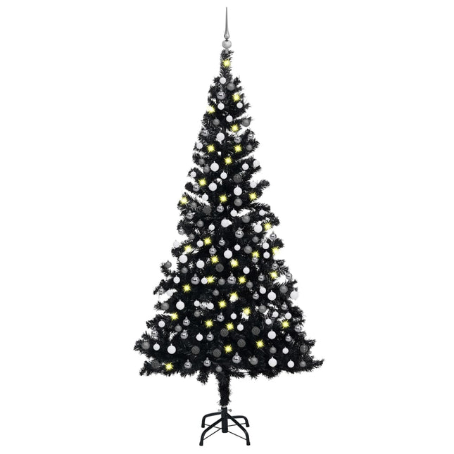 Kunstkerstboom Met Verlichting En Kerstballen 20 Cm Pvc 210 x 120 cm Zwart en grijs