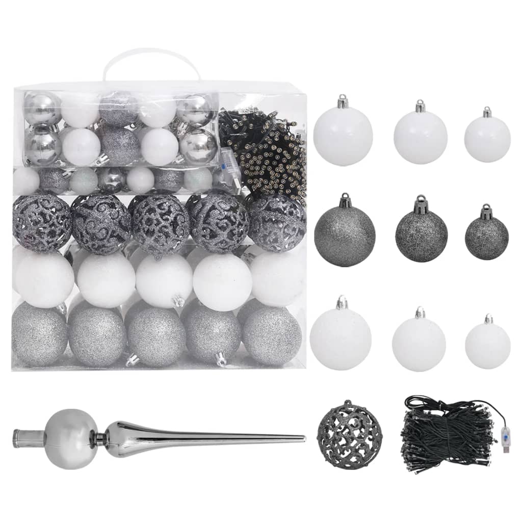 Kunstkerstboom Met Verlichting En Kerstballen 20 Cm Pvc 210 x 120 cm Zwart en grijs