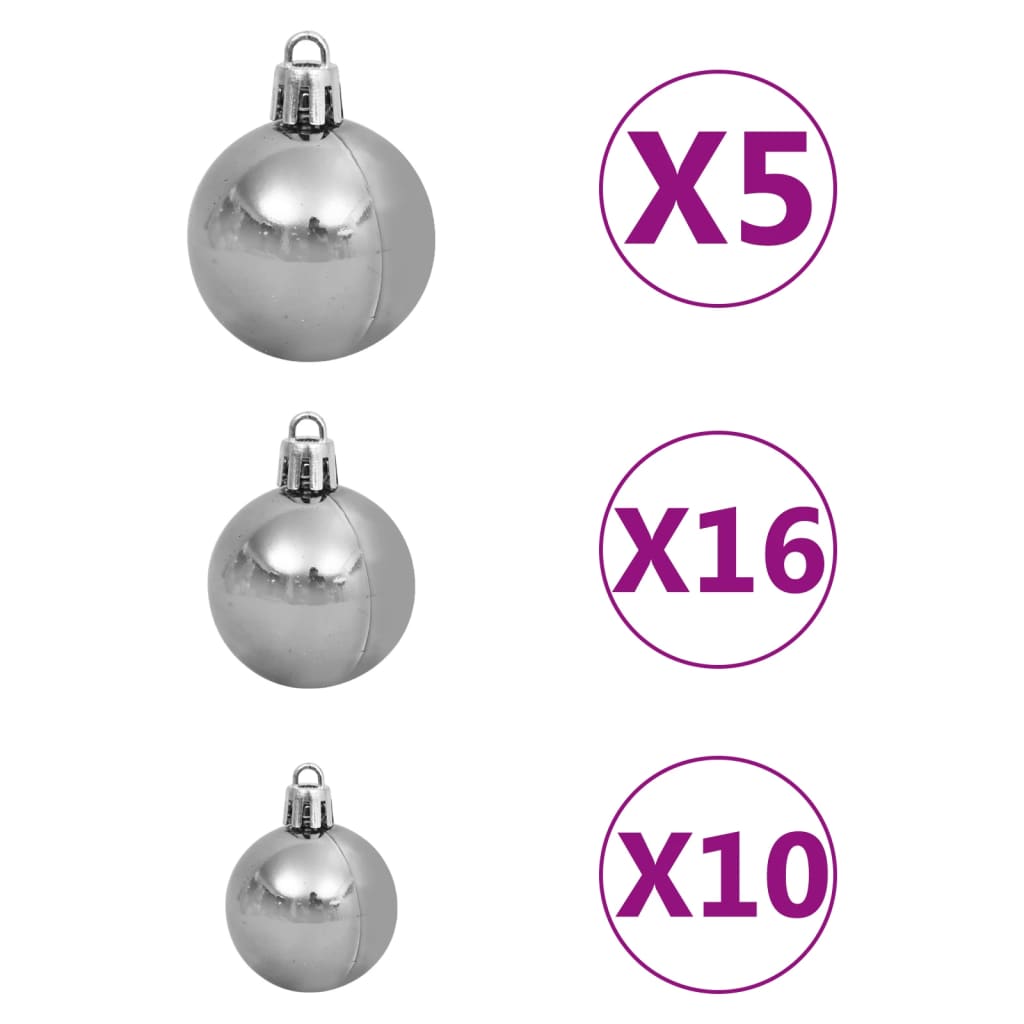 Kunstkerstboom Met Verlichting En Kerstballen 20 Cm Pvc 210 x 120 cm Zwart en grijs