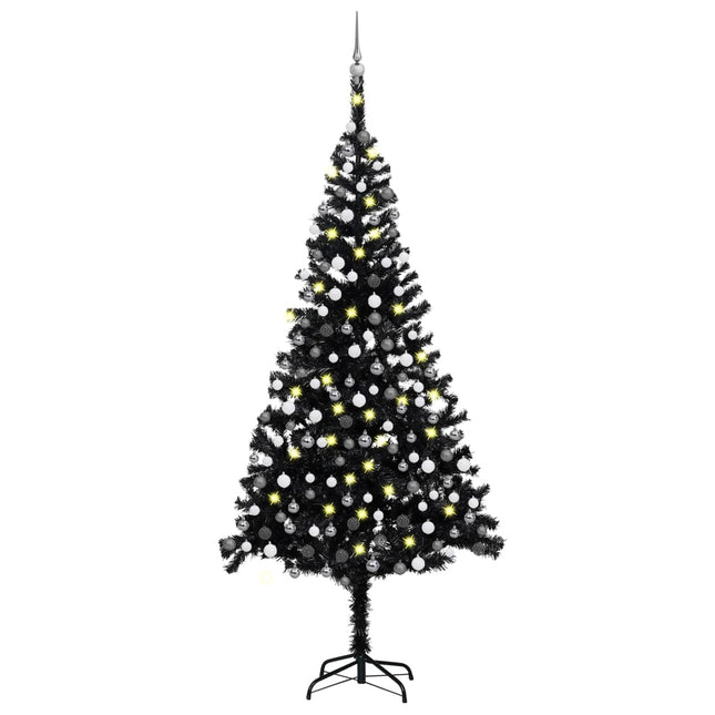 Kunstkerstboom Met Verlichting En Kerstballen 240 Cm Pvc 240 x 120 cm Zwart en grijs