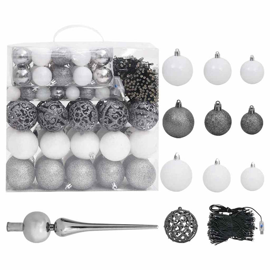 Kunstkerstboom Met Verlichting En Kerstballen 240 Cm Pvc 1
