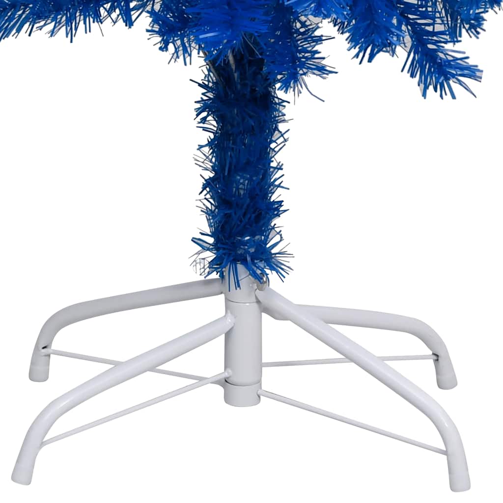 Kunstkerstboom Met Verlichting En Kerstballen 180 Cm Pvc Blauw En Grijs 180 x 90 cm