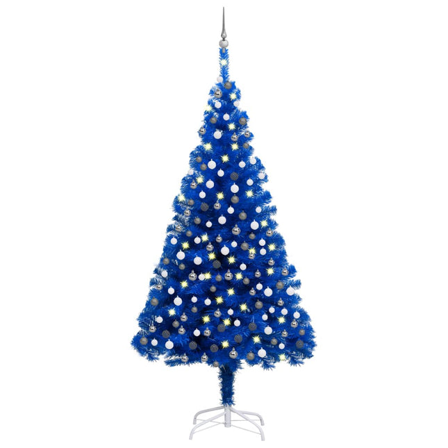 Kunstkerstboom Met Verlichting En Kerstballen 20 Cm Pvc 210 x 120 cm Blauw en grijs