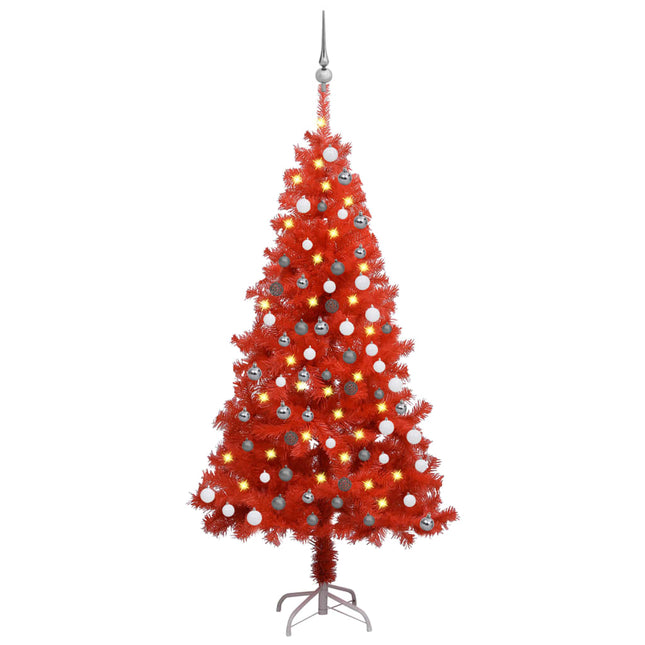 Kunstkerstboom Met Verlichting En Kerstballen 20 Cm Pvc 120 x 65 cm Rood en grijs