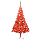 Kunstkerstboom Met Verlichting En Kerstballen 80 Cm Pvc 180 x 93 cm Rood en grijs