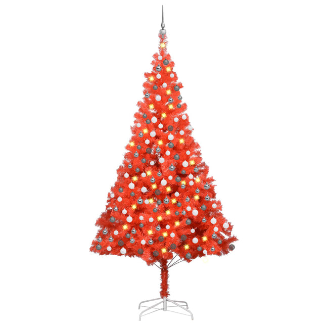 Kunstkerstboom Met Verlichting En Kerstballen 20 Cm Pvc 210 x 120 cm Rood en grijs