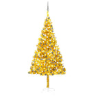 Kunstkerstboom Met Verlichting En Kerstballen 20 Cm Pet Goud 210 x 120 cm Goudkleurig en grijs