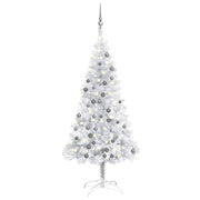 Kunstkerstboom 120 cm zilver met verlichting en ballen