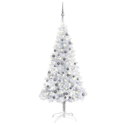Kunstkerstboom Met Verlichting En Kerstballen 120 Cm Pet 120 x 65 cm Zilver