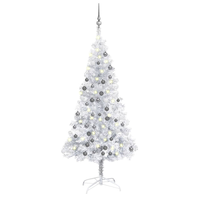 Kunstkerstboom Met Verlichting En Kerstballen 20 Cm Pet Zilver 120 x 65 cm Zilverkleurig en grijs