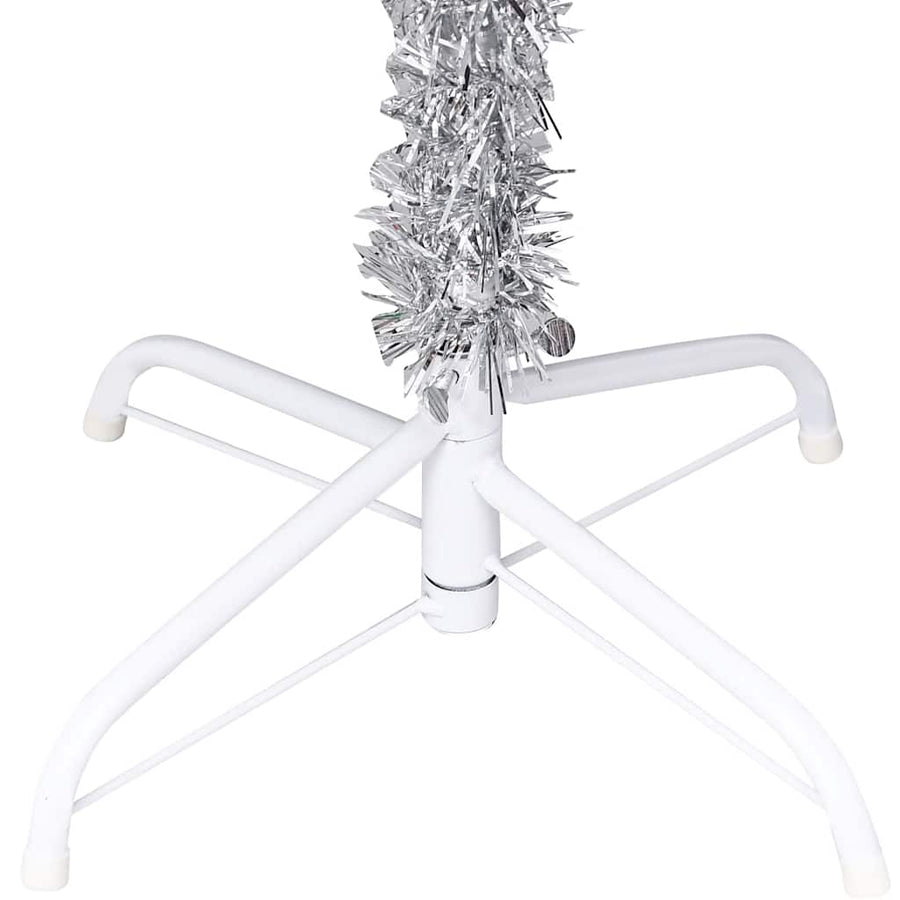 Kunstkerstboom met verlichting en kerstballen 120 cm PET zilver