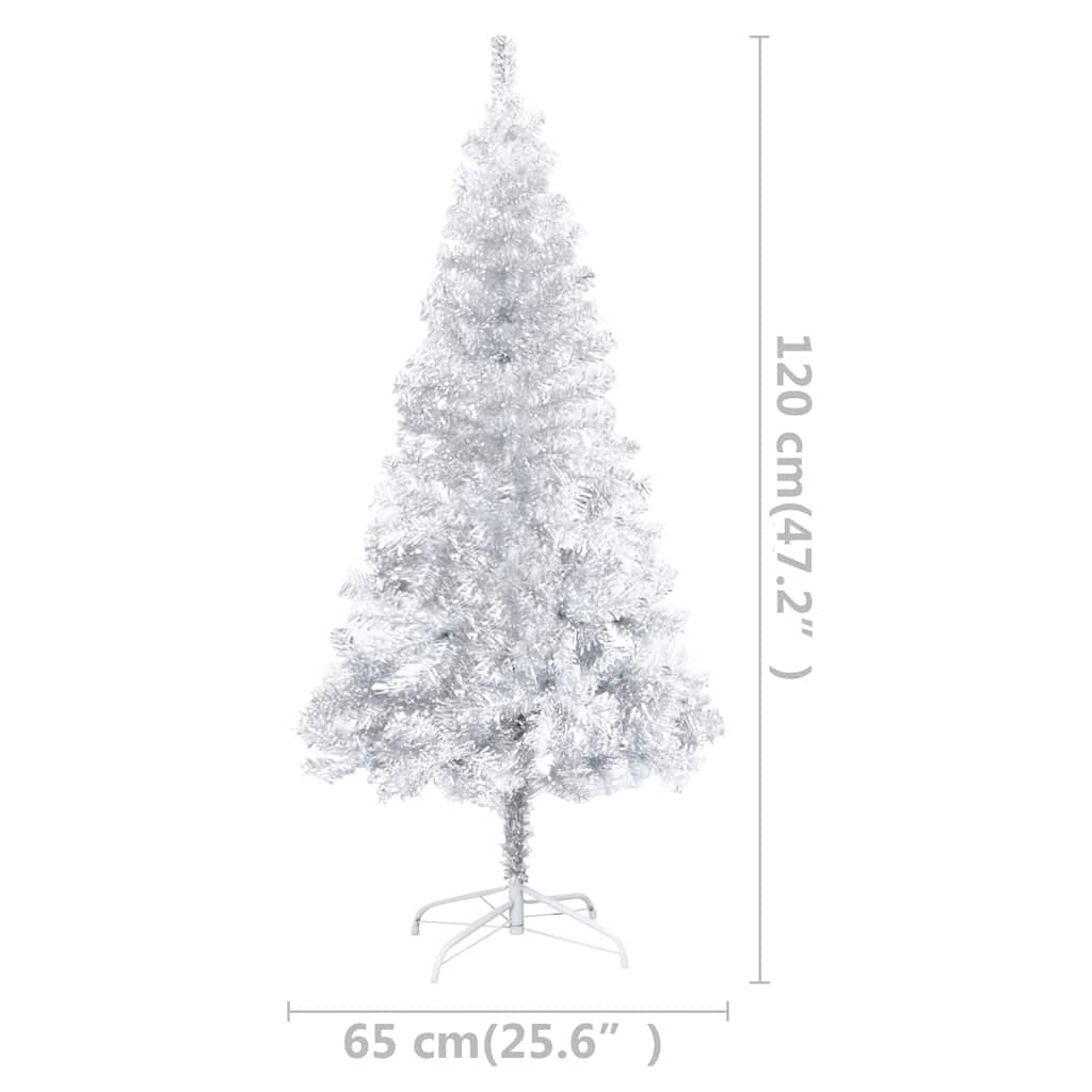 Kunstkerstboom Met Verlichting En Kerstballen 120 Cm Pet 120 x 65 cm Zilver