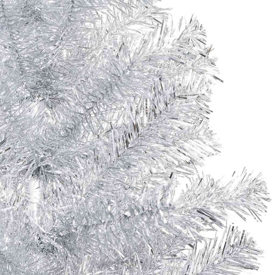 Kunstkerstboom met verlichting en kerstballen 120 cm PET zilver
