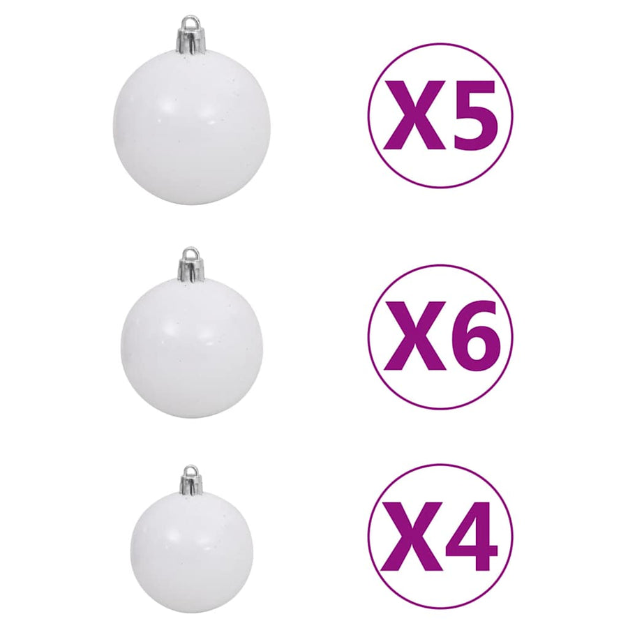 Kunstkerstboom met verlichting en kerstballen 120 cm PET zilver
