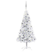 Kunstkerstboom 150 cm zilver met verlichting en ballen