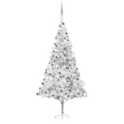 Kunstkerstboom 210 cm PET zilver verlichting kerstballen