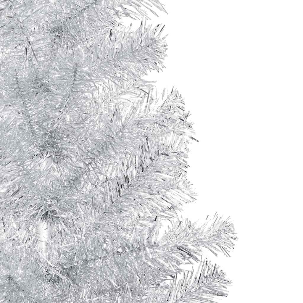 Kunstkerstboom met verlichting en kerstballen 210 cm PET zilver