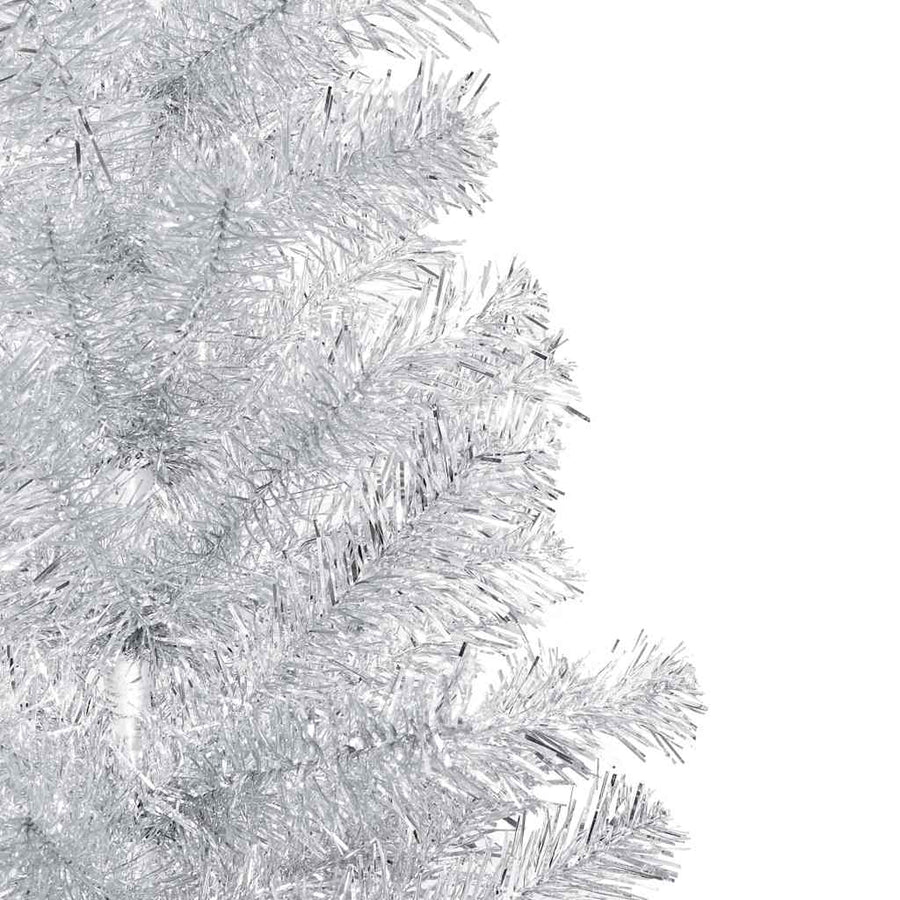 Kunstkerstboom met verlichting en kerstballen 210 cm PET zilver